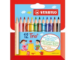 foto van STABILO Trio Thick - Kort  En Dik Driekantig Kleurpotlood - Met Extra Dikke Kern 4,2 mm - Etui Met 12 Kleuren