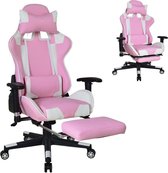 Gamestoel Thomas met voetsteun - bureaustoel racing stijl - ergonomisch - roze wit