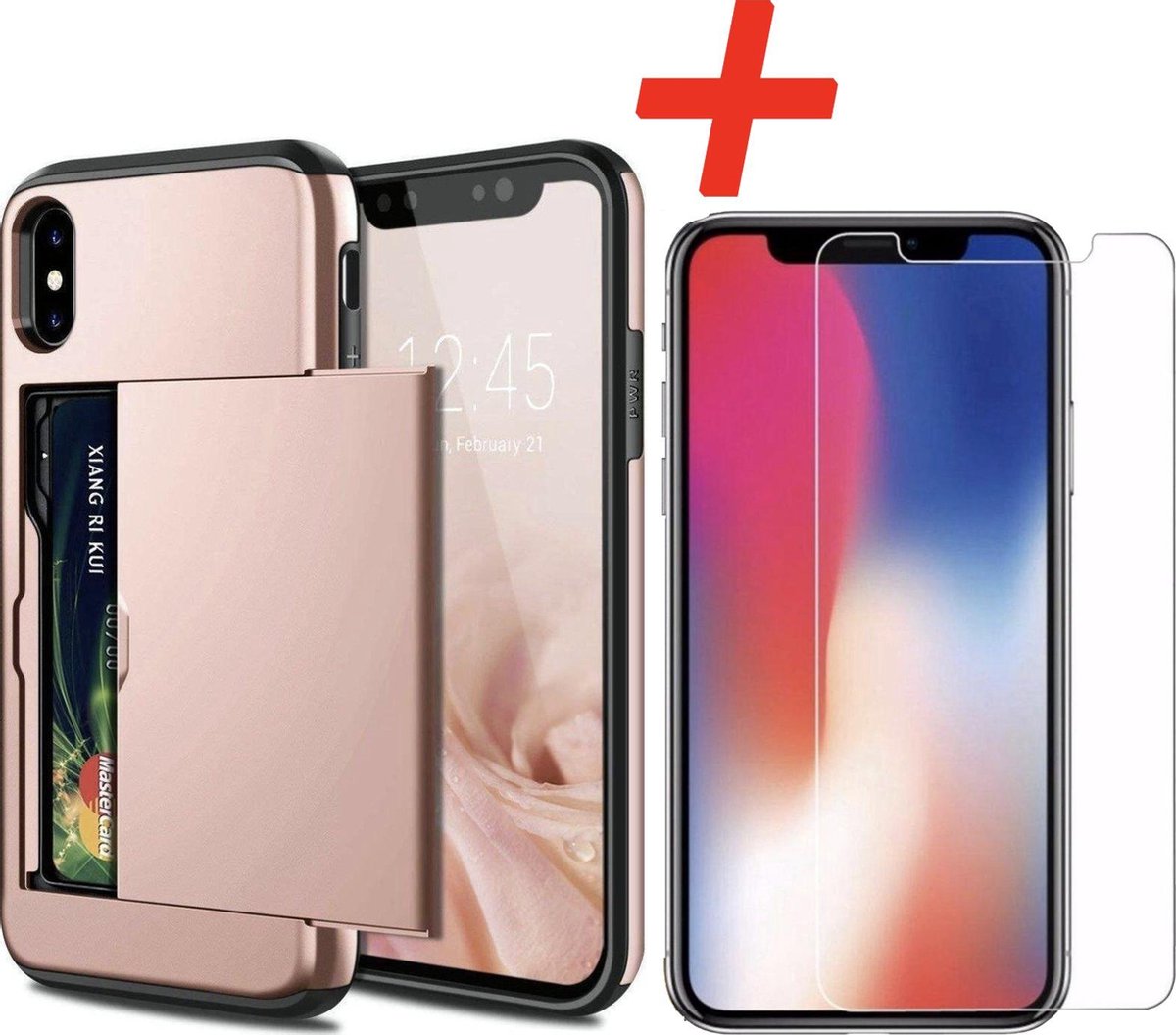 Geschikt voor Apple iPhone XS Max Backcover | Roze | Pasjeshouder
