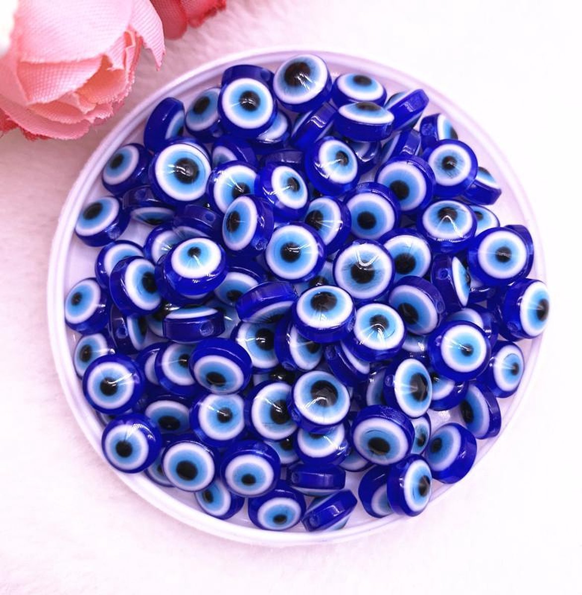 WiseGoods Luxe Sieraden Kralen Oog - Boze Oog Kraal - Geluks Kraaltjes - Nazar - Evil Eye - Sieraden Maken - DIY - 8mm - 50 Stuks