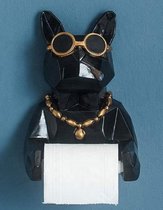 HUISSON Wc Rolhouder  Franse Bulldog  Toiletrolhouder zwart  Toiletrolhouder zonder boren  French Bulldog