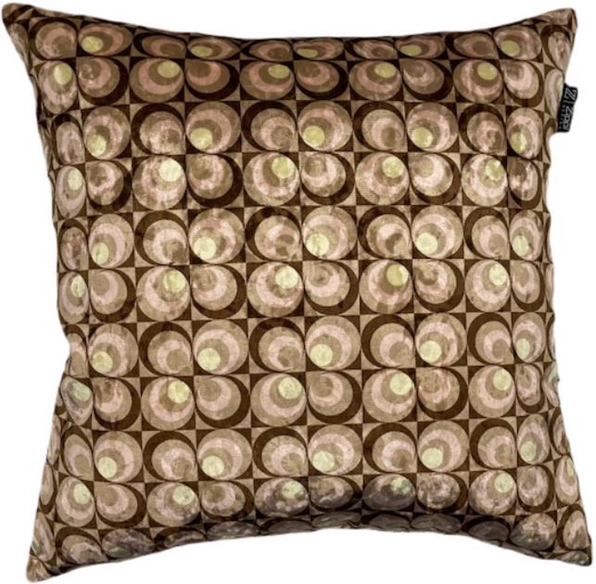 Zippi Design '70 Art Brownie Sierkussen 45 x 45 cm Luxe (veren vulling) kleur bruin beige roze geel velvet