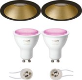 Pragmi Pollon Pro - Inbouw Rond - Mat Zwart/Goud - Verdiept - Ø82mm - Philips Hue - LED Spot Set GU10 - White and Color Ambiance - Bluetooth - BES LED