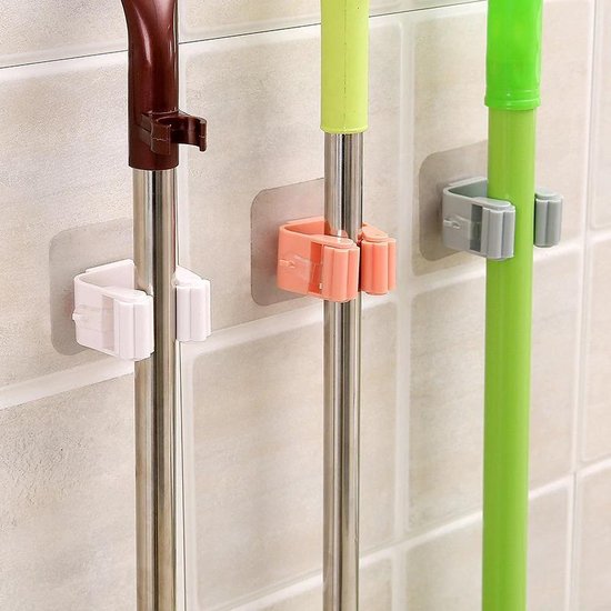 2 Stuk Bezem Of Mop Ophangsyteem -Hanger Achter de Deuren - Op Muren - Organisator Haak - Badkamer Accwssoires - keuken Storage - Tool Grijs - — afbeelding 3