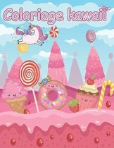 Kawaii Coloriage: Dessert Mignon, Cupcake, Beignet, Bonbons, Crème Glacée, Chocolat, Nourriture, Fruits facile à colorier pour les adult