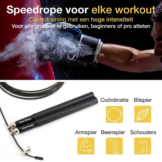 Vivid Green - Professioneel Sport Springtouw met Teller - Touwtje Springen – Volwassenen – Kinderen - Speedrope – Jump Rope - Zwart
