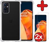 OnePlus 9 Hoesje Transparant Siliconen Shockproof Case Met 2x Screenprotector - OnePlus 9 Hoes Silicone Shock Proof Cover Met 2x Screenprotector