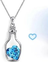 Ketting met hart in fles| Sieraden | Licht Blauw | Liefde | Sinterklaas / Kerst / Feestdagen Trendy Cadeau| Hanger