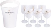 Moët & Chandon Ice Imperial koeler / Ice bucket inclusief 6 witte glazen / Luxe Wijnkoeler en Champagneglas 6x / ijsschepje