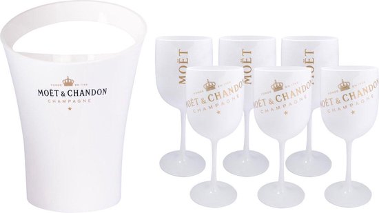Moët & Chandon Ice Imperial koeler / Ice bucket inclusief 6 witte glazen / Luxe Wijnkoeler en Champagneglas 6x