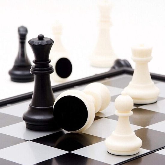 Thumbnail van een extra afbeelding van het spel Activ24™ - Schaakset 25x25 cm – met zwarte & witte schaakstukken – opvouwbaar magnetisch schaakspel
