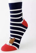 Leuke katten sokken - gestreept - donkerblauw-rood - Unisex Sokken - Maat 36-41