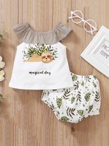 Baby Kleding 2-Delige Set - Wit - Luiaard Magical day- Baby Kleertjes - Dieren - Baby Kleding Jongens - Baby Kleding Meisje - Baby Pakje - Unisex