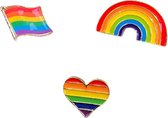 Winkrs - Set van 3 Pride LGBTQ pins - Regenboog, Hartje, Vlag