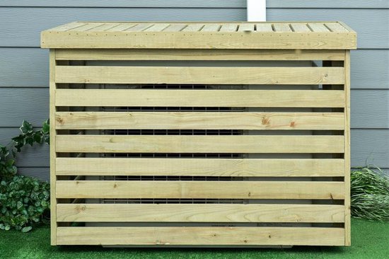 Kunststof Airco Cover Buitenunit Omkasting Houtlook Teak
