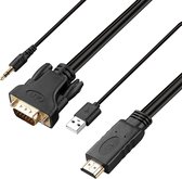 HDMI naar VGA Adapter, vergulde HDMI naar VGA 1,5 meter kabel met voeding en audio Compatibel voor computer, desktop, laptop, pc, monitor, projector, HDTV, Chromebook, Raspberry Pi