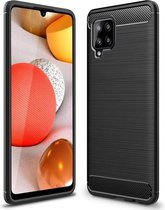 Hoesje Geschikt voor Samsung A42 5G Backcover Carbon Style Siliconen Case TPU Hoesje Zwart