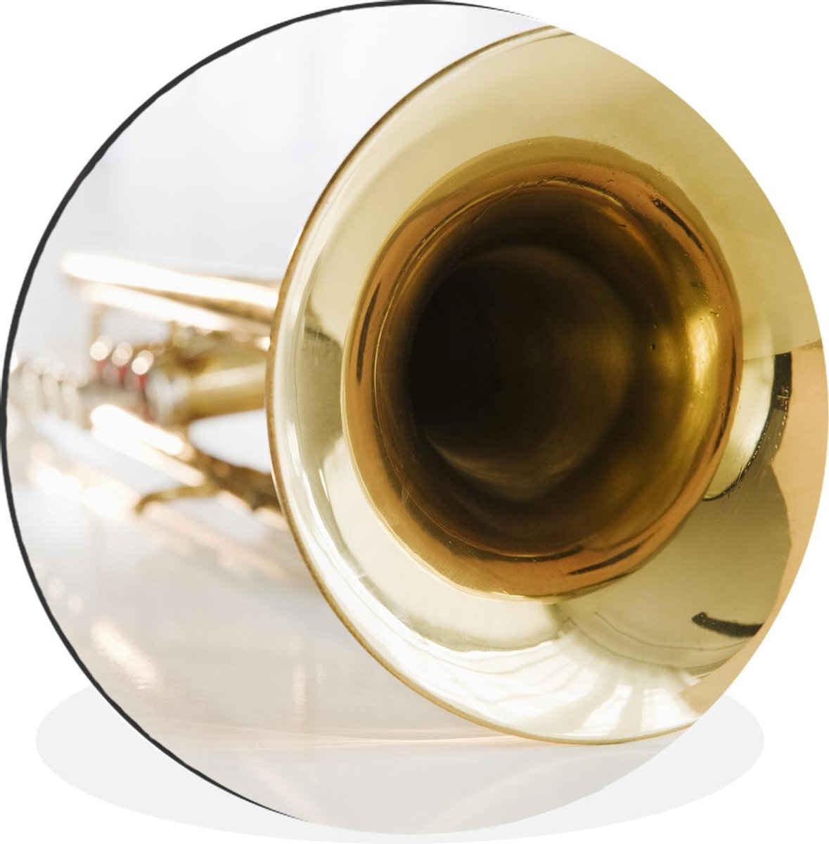 Wandcirkel - Muurcirkel - Close-up van een gouden trompet - Aluminium - Dibond - ⌀ 60 cm - Binnen en Buiten