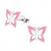 Kinderoorbel / oorsteker echt zilver 925 vlinder roze - Sieraden sjoppie