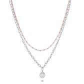 Twice As Nice Halsketting in edelstaal, munt, lichtroze kristallen  38 cm+5 cm