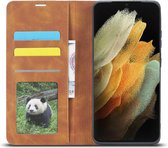 Luxe PU leren Bookcase voor Samsung Galaxy S21 Ultra | Hoogwaardig Leren Hoesje | Telefoonhoesje | Portemonnee | Bruin