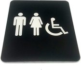 Deurbordje Toilet - WC bordjes – Tekstbord WC – Toilet bordje - Bordje – Heren Dames Invalide – Man Vrouw Invalide - Zwart – Pictogram - Zelfklevend - 10 cm x 12 cm x 1,6 mm - 5 Jaar Garantie