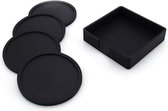 Eldur Onderzetters met houder zwart (4 stuks) - Onderzetter Glazen - Onderzetters Siliconen - Onderzettersset - Hittebestendig - Zwart - Set van 4