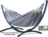 Hangmat met standaard – 2 persoons – VERZINKT METALEN frame tot 220 kg - WEERBESTENDIG - Grande Premium Medelin