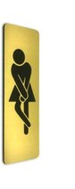 Deurbordje Toilet - WC bordjes – Tekstbord WC – Toilet bordje – WC - Bordje – Dames Toilet Vrouw Hoge Nood - Geborsteld Goud Look – Pictogram - Zelfklevend - 5 cm x 15 cm x 1,6 mm - 5 Jaar Garantie