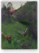 Avondzon met vos en eenden - Bruno Liljefors - 19,5 x 26 cm - Niet van echt te onderscheiden schilderijtje op hout - Mooier dan een print op canvas - Laqueprint.