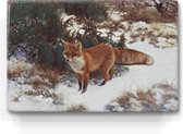 Vos in winterbos - Bruno Liljefors - 30 x 19,5 cm - Niet van echt te onderscheiden schilderijtje op hout - Mooier dan een print op canvas - Laqueprint.