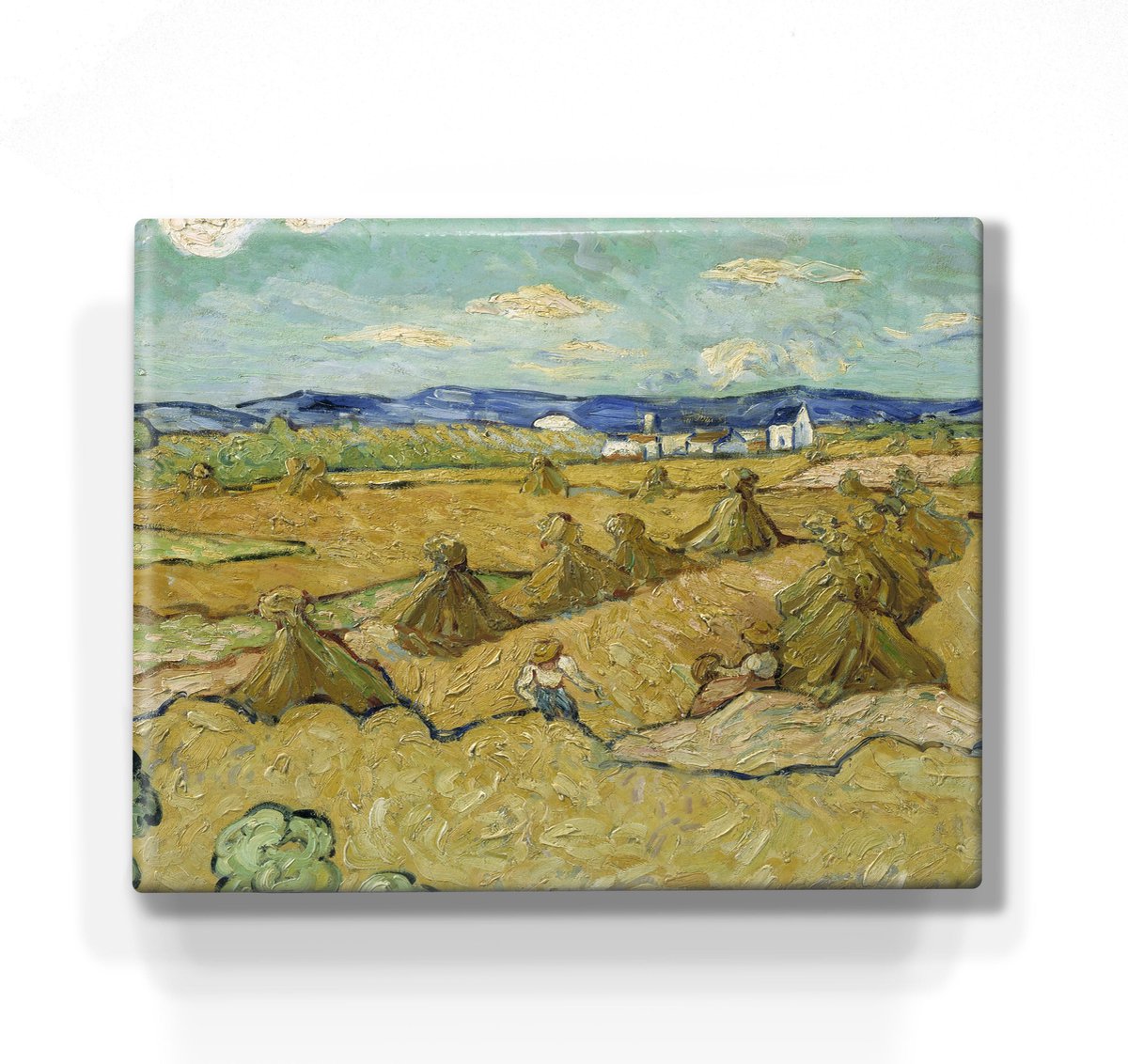 Korenschoven - Vincent van Gogh - 24x 19,5 cm - Niet van echt te onderscheiden schilderijtje op hout - Mooier dan een print op canvas - Laqueprint.