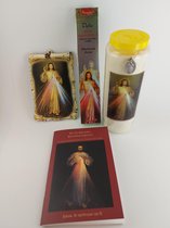 Heilige Barmhartige Jezus pakket: Noveenkaars, Icoonmuurplaatje, gebed, wierook en Medaille