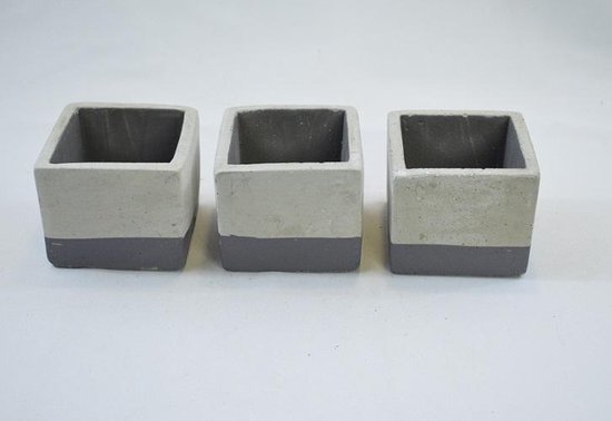 Photophore / pot de fleur bord gris - béton: 6 x 7,5 x 7,5 cm - lot de 3 pièces