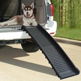 Hondentrap - opstap - helling - geschikt voor hoge en lage auto - kofferbak - inklapbaar - zwart - 155,5 x 40 x 15,5 cm (L x B x H)