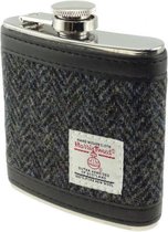 Unieke Heupfles met echte Harris Tweed | 177 ml | Charcoal herringbone | Made in Scotland