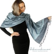 Pashmina Shine Jeans Blauwe Sjaal Dames Cashmere Omslagdoek Pashmina Denim Blauw Paisley Sjaal Winter