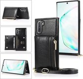 Voor Samsung Galaxy Note10 Vierkante Rits Portemonnee Tas TPU + PU Achterkant Case met Houder & Kaartsleuven & Portemonnee & Cross-body Riem (Zwart)