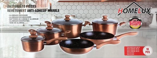 Homelux - 10 pièces - set de casseroles - couleur cuivre. | bol.com