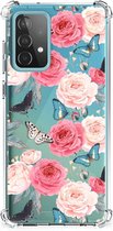 Telefoonhoesje Geschikt voor Samsung Galaxy A52 4G/5G Silicone Case met transparante rand Butterfly Roses