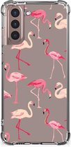 Hoesje met naam Samsung Galaxy S21 Plus Telefoonhoesje  met doorzichtige rand Flamingo