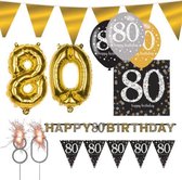 Sparkling Celebration feestpakket 80 jaar - Feestversiering - 9 delig pakket - Zwart, goud en zilver - man/vrouw- Verjaardag - Slingers - Ballonnen