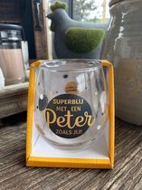 Wijn - water glas / Superblij met een Peter zoals jij!  /  wijnglas / waterglas / leuke tekst / Peetoom / Peter / verjaardag / cadeau