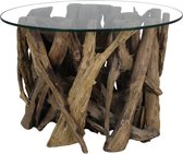 Table basse avec plaque en verre - ø50x40 cm - Naturel - Bois de racine de teck