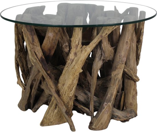 Table basse avec plaque en verre - ø50x40 cm - Naturel - Bois de racine de  teck | bol.com