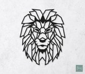 Laserfabrique Wanddecoratie - Geometrische Leeuw - Medium - Zwart - Geometrische dieren en vormen - Houten dieren - Muurdecoratie - Line art - Wall art