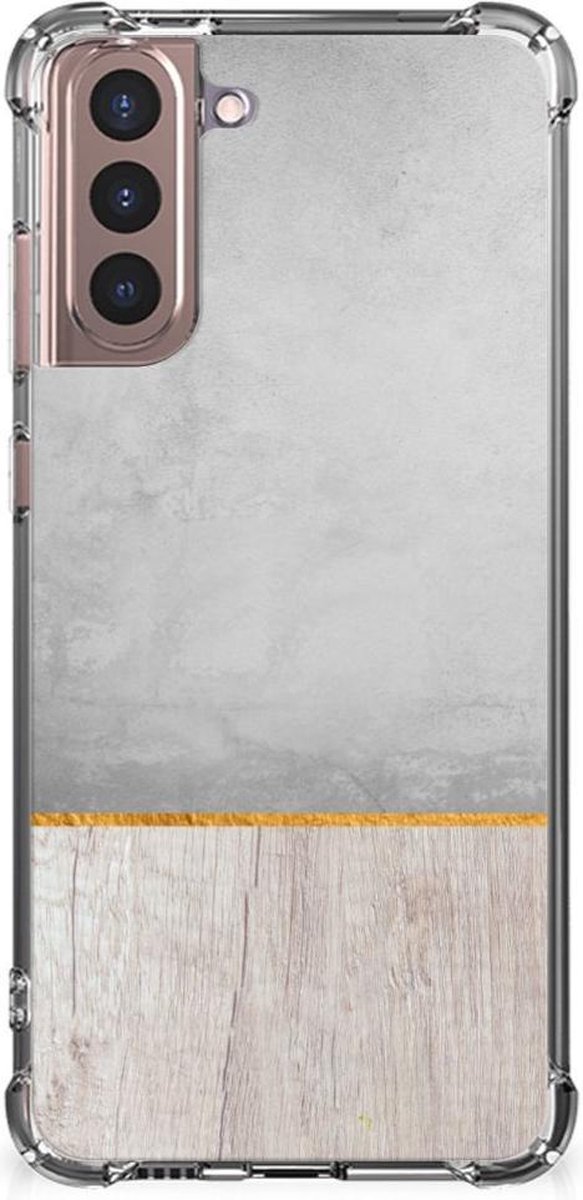 Samsung Galaxy S21 Plus Stevig Telefoonhoesje Wood Concrete