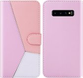 Voor Galaxy S10 + Tricolor stiksels Horizontale Flip TPU + PU lederen tas met houder & kaartsleuven & portemonnee (roze)