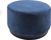 Leitmotiv Poef met houten rand - Poef - Fluweel - 30x50cm - Blauw (Jeansblauw)
