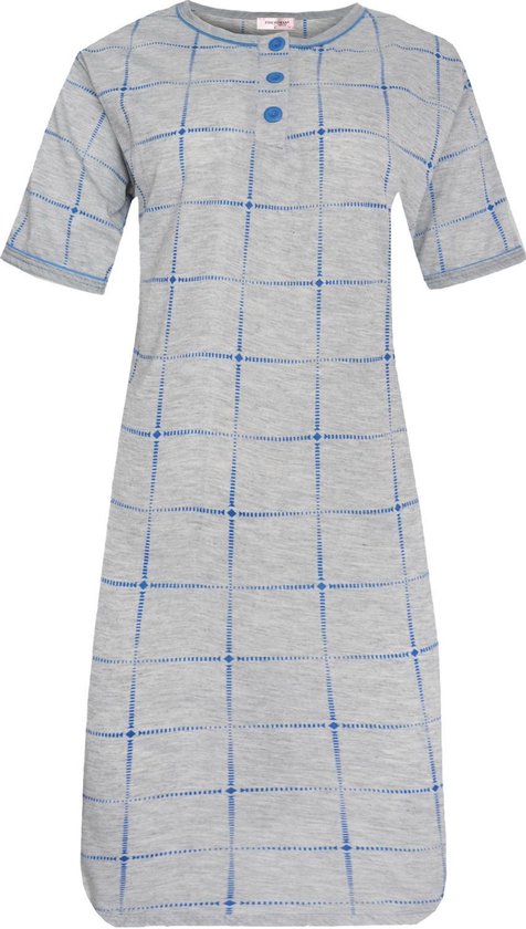 Dames nachthemd korte mouw met blokprint M 38-40 grijs/blauw